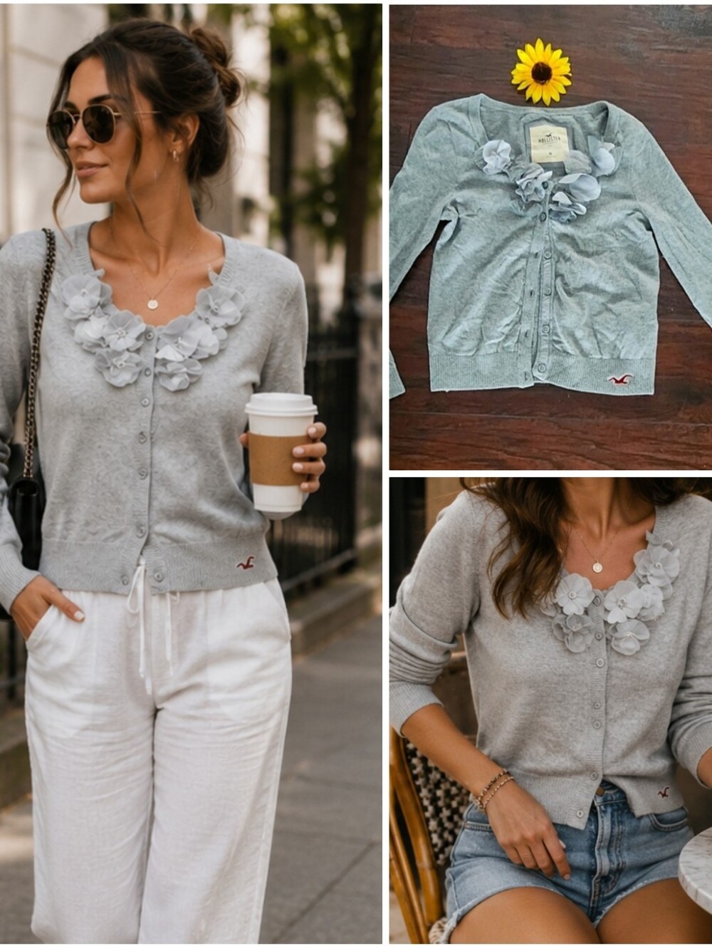 HOLLISTER GRAY BUTTONS CARDIGAN 🌸